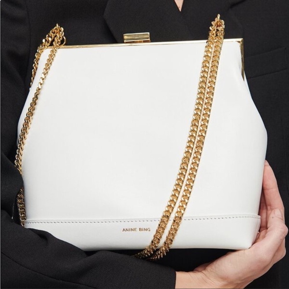 NEW NWT ANINE BING Noah White Leather Vintage Inspired Yellow Gold Chain